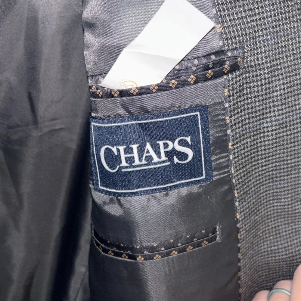 Chaps Ralph Lauren Gray‎ Black Blue Plaid Jacket Blazer Men's 44R